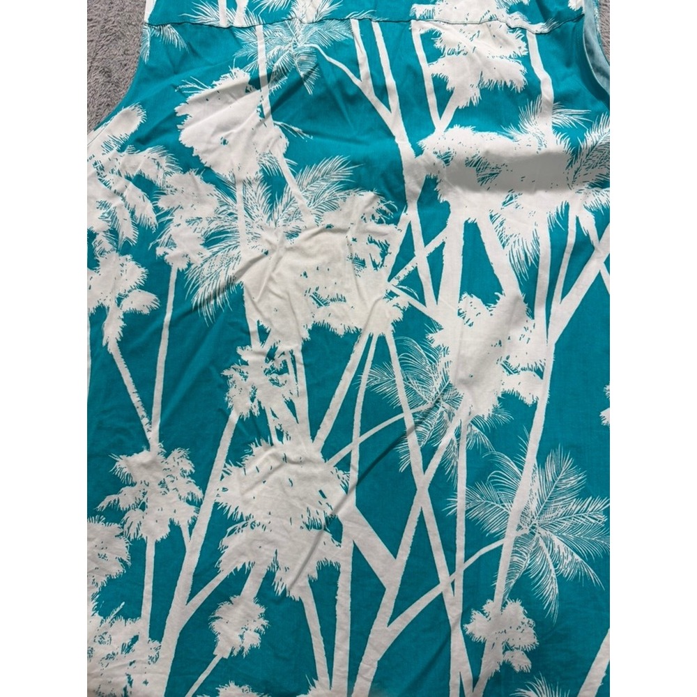 Chico's Sleeveless Blouse Womens Size 3 Teal Palm Print Tropical Resort - Picture 10 of 11